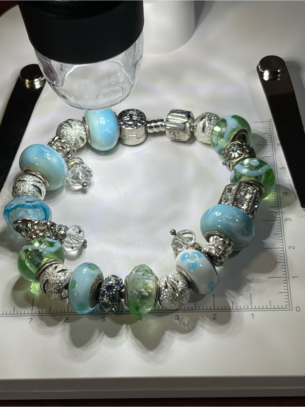 Authentic Pandora .925 Snake Chain Charm Bracelet Sz 6.5 Murano Glass Beads